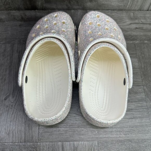 CROCS Classics Kids size 2 White Glittered Multicolored Clog - Picture 6 of 7